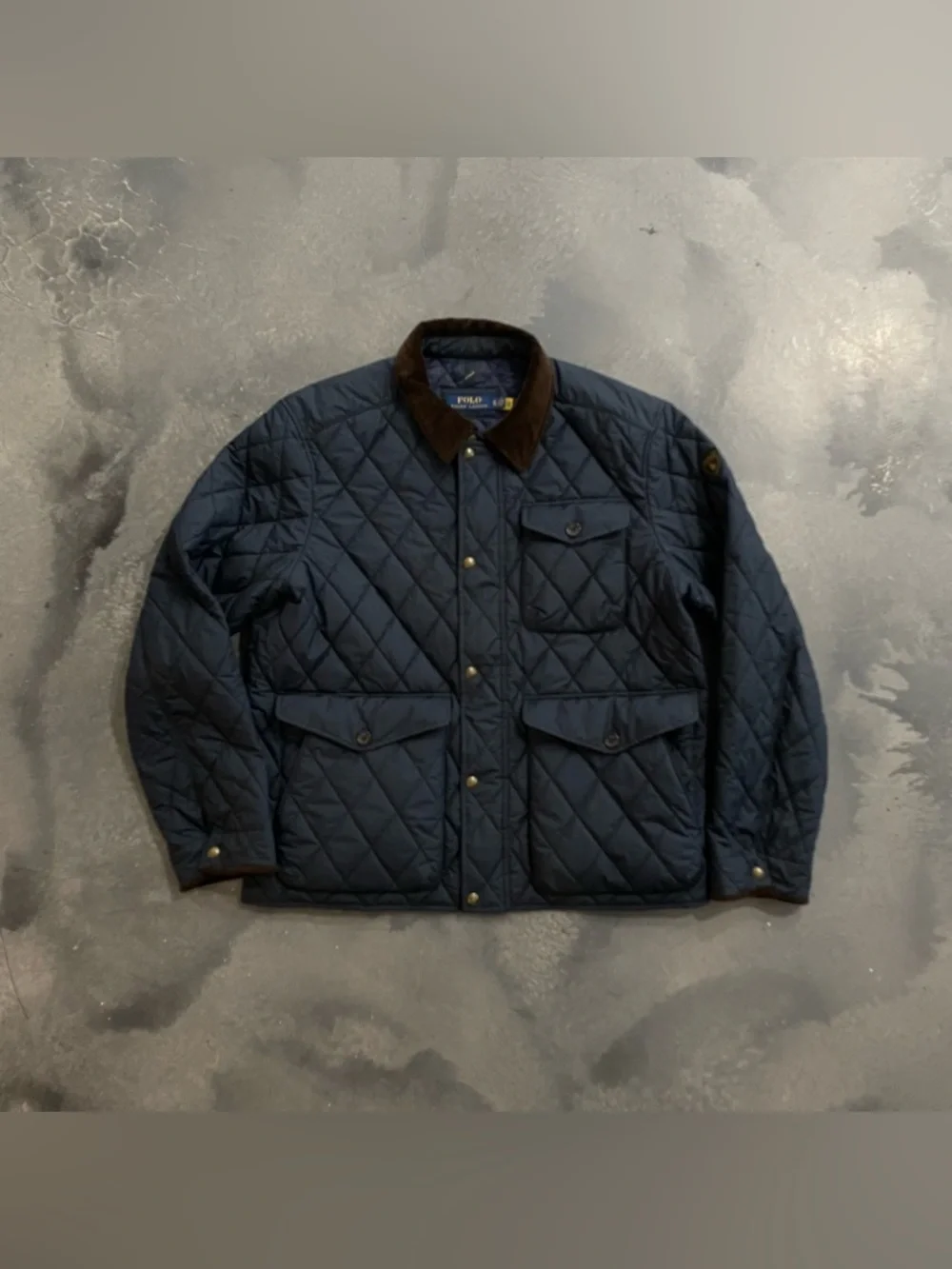 Polo Ralph Lauren Navy Beaton Quilted Field Jacket W/Brown Corduroy Collar Sz XL - Picture 5 of 9